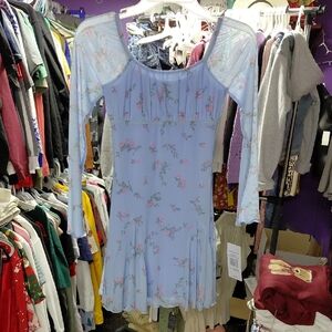 Girls Floral Blue Long Sleeve Dress